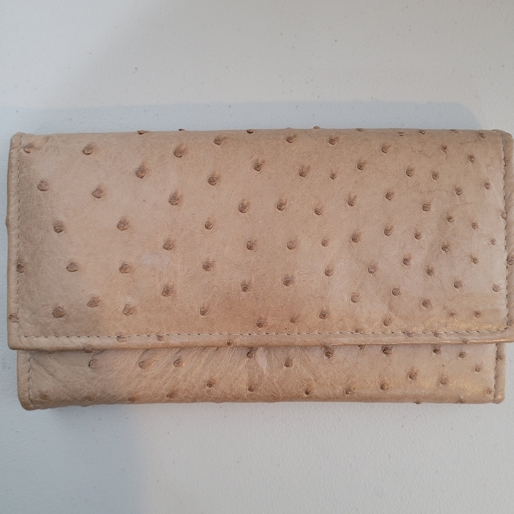 Ostrich Leather Women's Tri-Fold Wallet